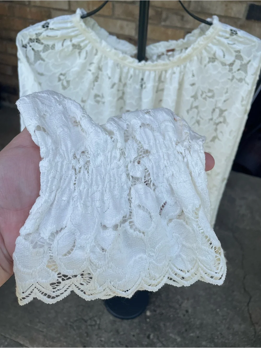Free People Ivory Floral Lace Long Sleeve Blouse Size L